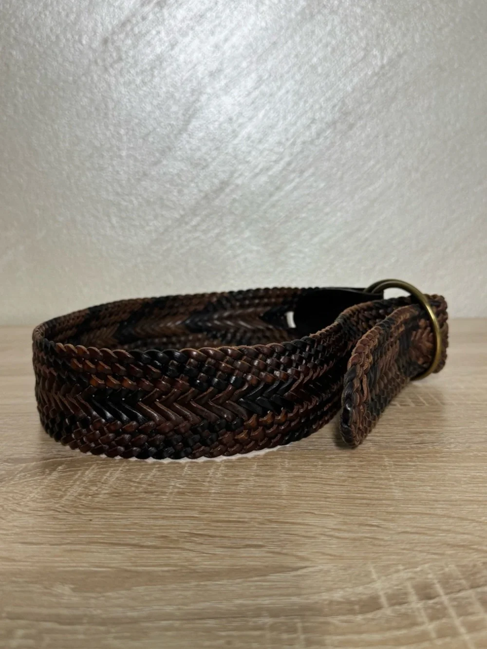 Vintage Talbots Wide Woven Variegated Leather Belt Double Round Brass Closure XS